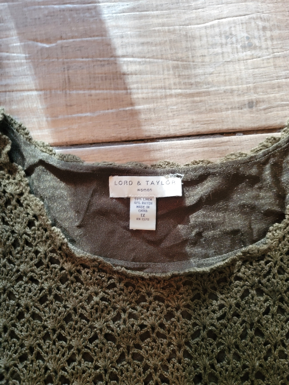 Lord & Taylor Olive Crochet Lace Sleeveless Tank - Picture 2 of 4